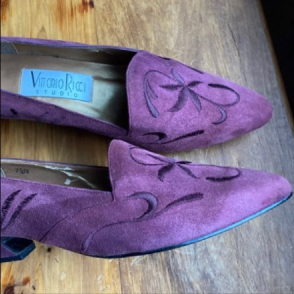Shoes VITTORIO RICCI Vintage Embroidered Suede Leather Boho Burgundy Purple 7.5